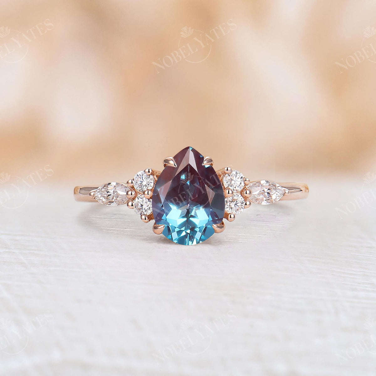 Pear Lab Alexandrite Cluster Engagement Ring Rose Gold