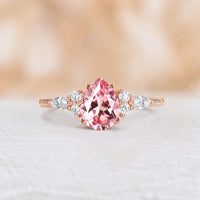 Pear Moss Agate& Moissanite Cluster Engagement Ring Rose Gold