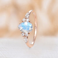 Pear Shape Blue Moonstone Classic Cluster Engagement Ring Rose Gold