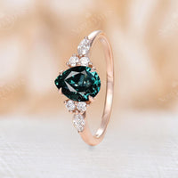 Pear Teal Sapphire Cluster Engagement Ring Rose Gold