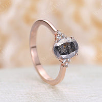 Oval Salt and Pepper Diamond Engagement Ring Rose Gold