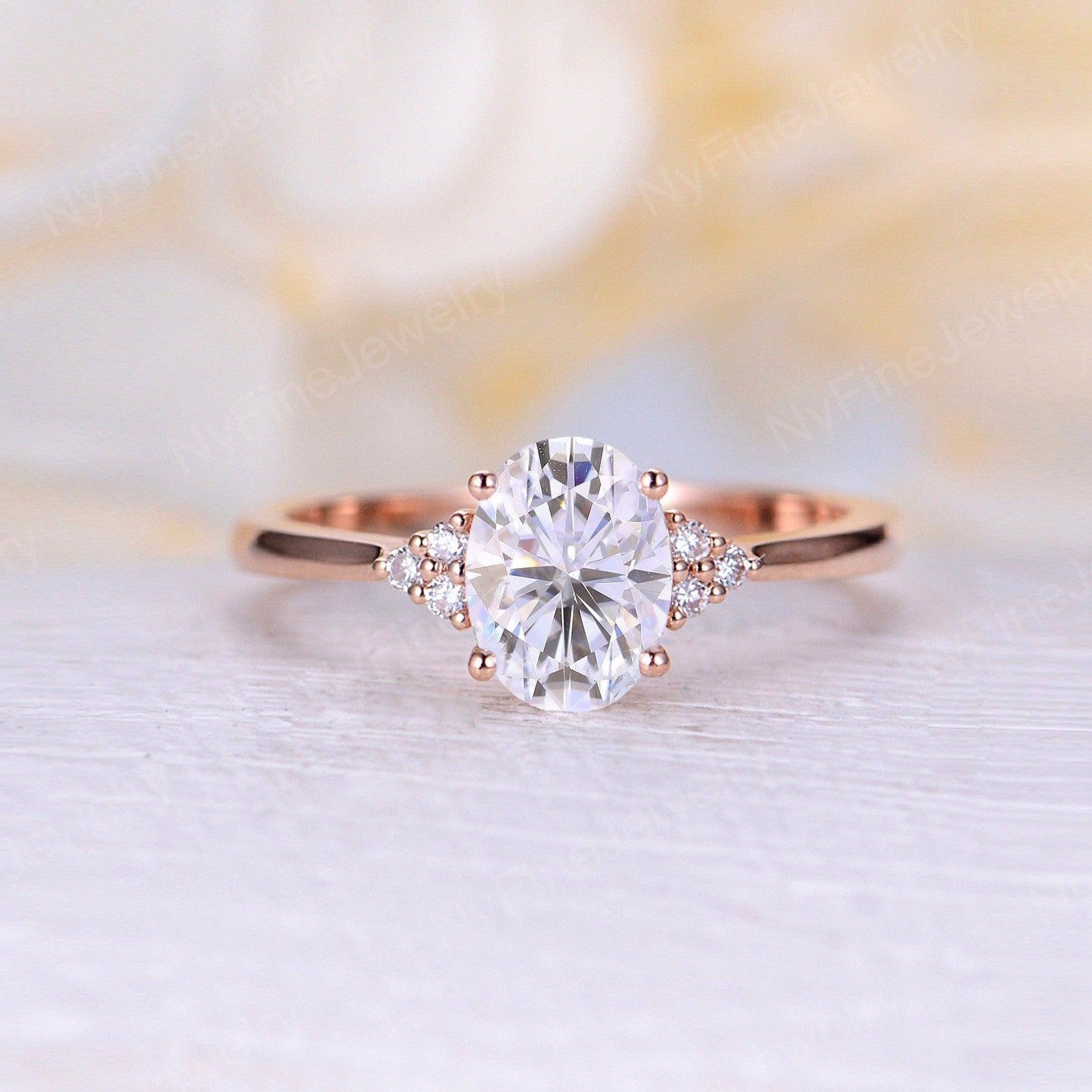Oval Moissanite Pave Prong Solitaire Engagement Ring | Lauren B Jewelry
