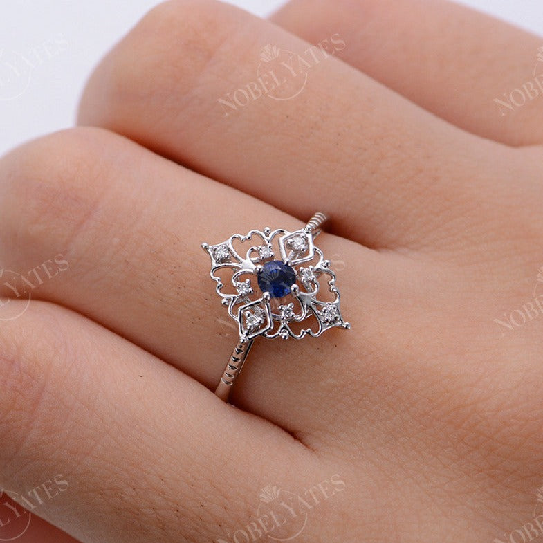 
                  
                    Vintage Round Sapphire Engagement Ring White Gold
                  
                