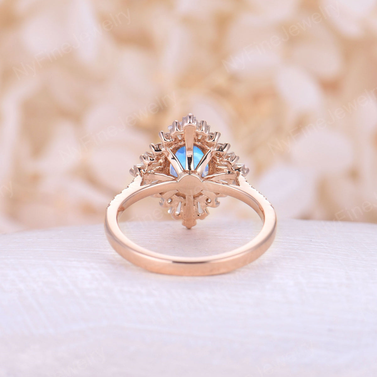Art deco Oval Moonstone Engagement Ring Rose Gold