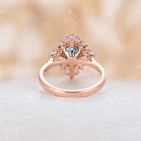 Art deco Moss Agate Oval Halo Engagement Ring Rose Gold