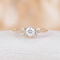 Princess cut Moss Agate Engagement Ring Diamond Cluster Rose Gold