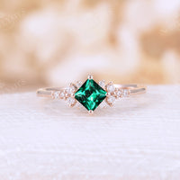 Lab Emerald Princess Cut Cluster Engagement Ring Rose Gold