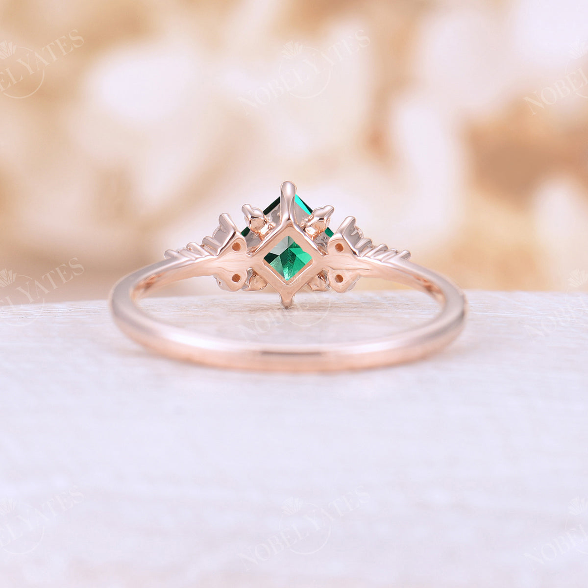 Lab Emerald Princess Cut Cluster Engagement Ring Rose Gold