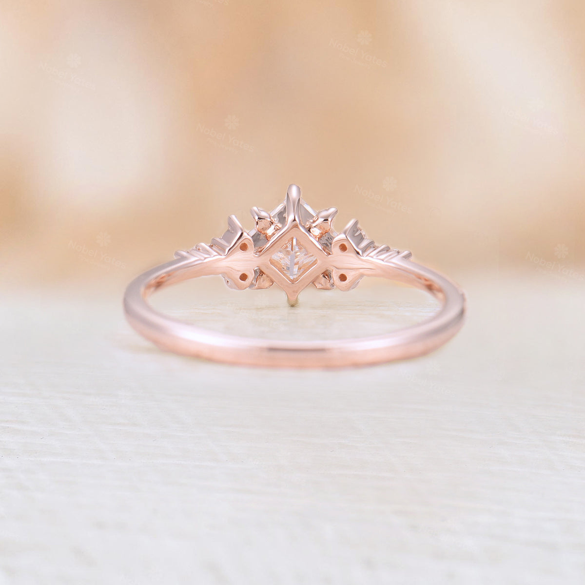 Princess cut Moissanite Cluster Diamond Engagement Ring Rose Gold