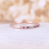 Dainty Natural Sapphire Pave Wedding Band Stacking Rose Gold