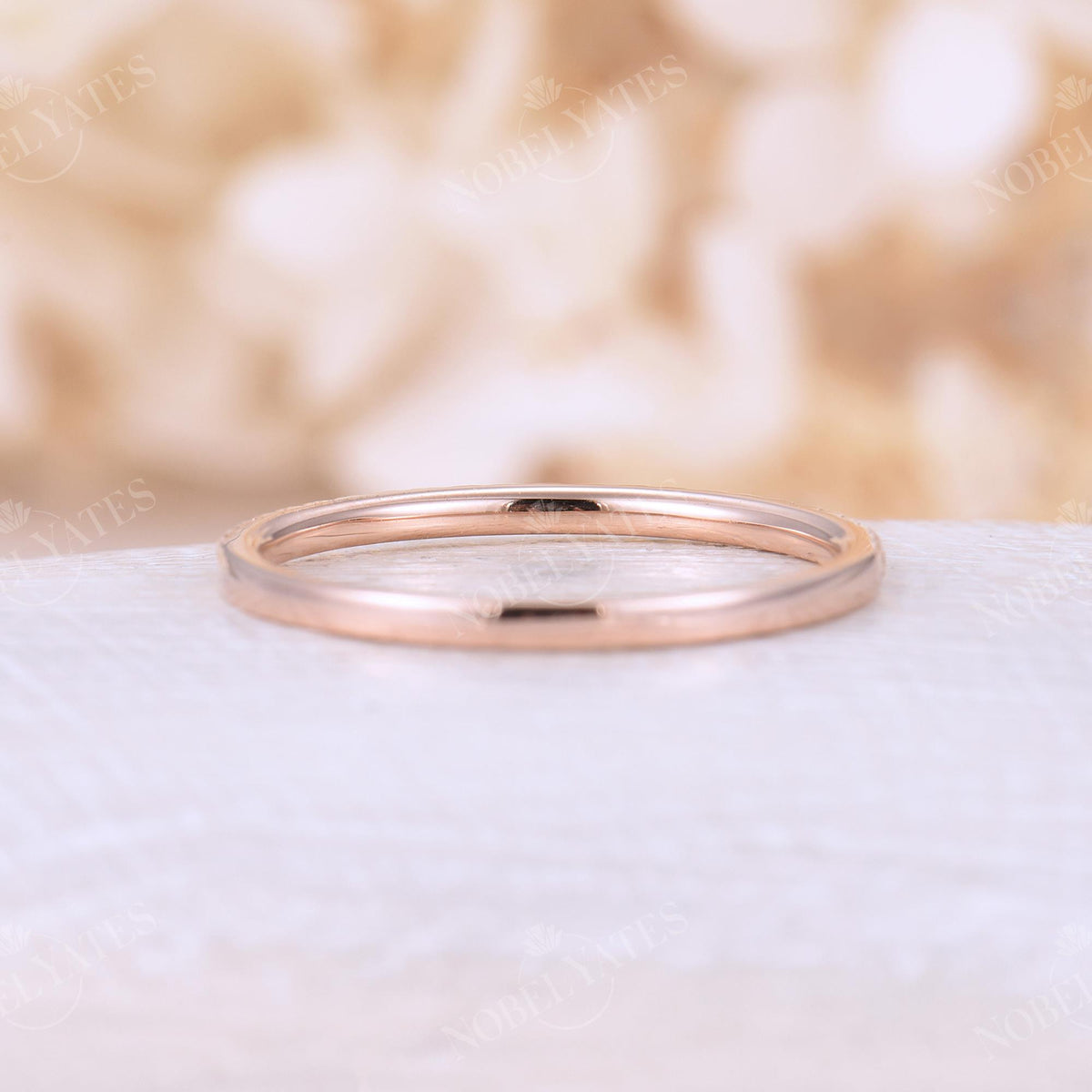 Dainty Natural Sapphire Pave Wedding Band Stacking Rose Gold