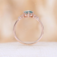 Princess cut Moss Agate Engagement Ring Diamond Cluster Rose Gold