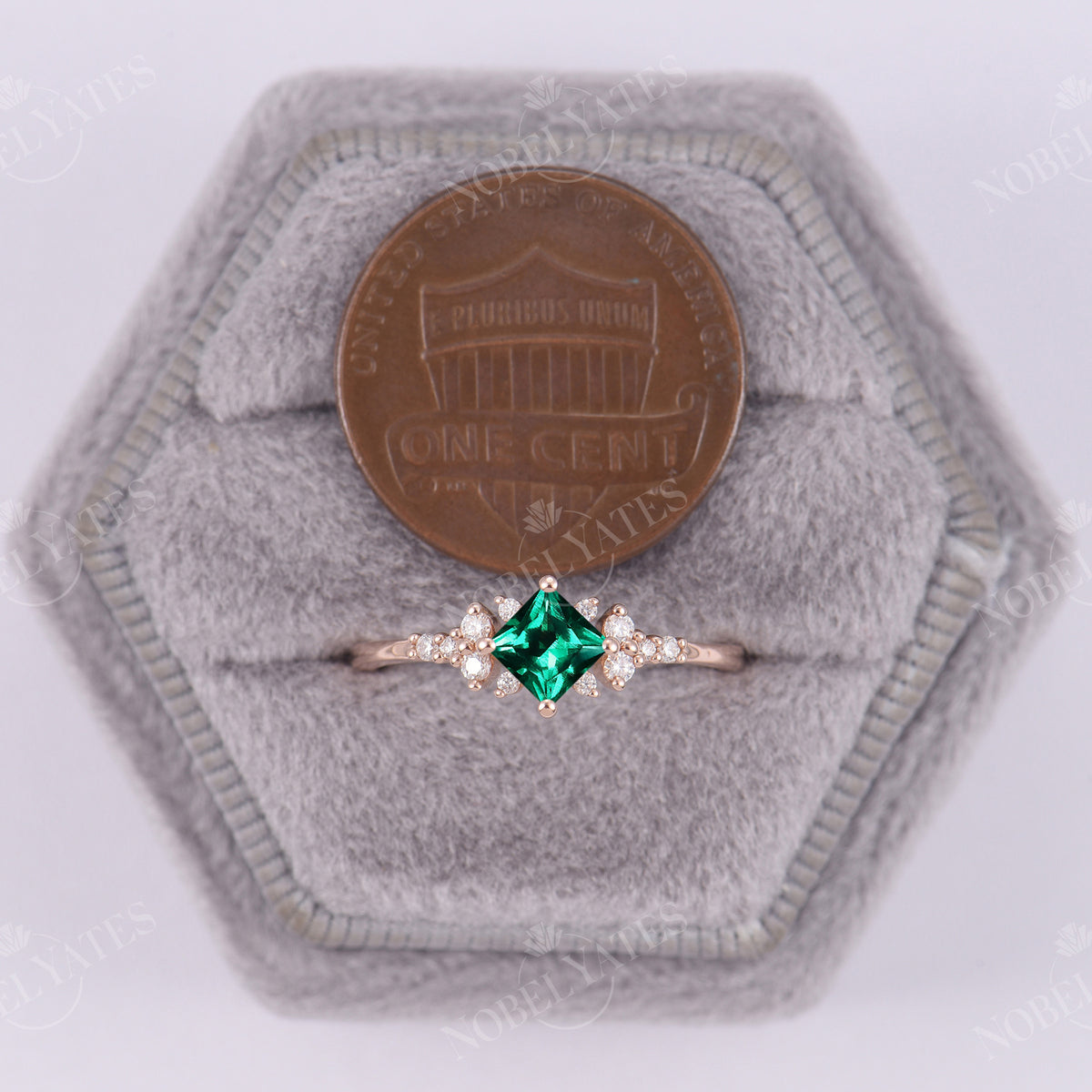 Lab Emerald Princess Cut Cluster Engagement Ring Rose Gold