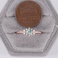 Princess cut Moss Agate Engagement Ring Diamond Cluster Rose Gold