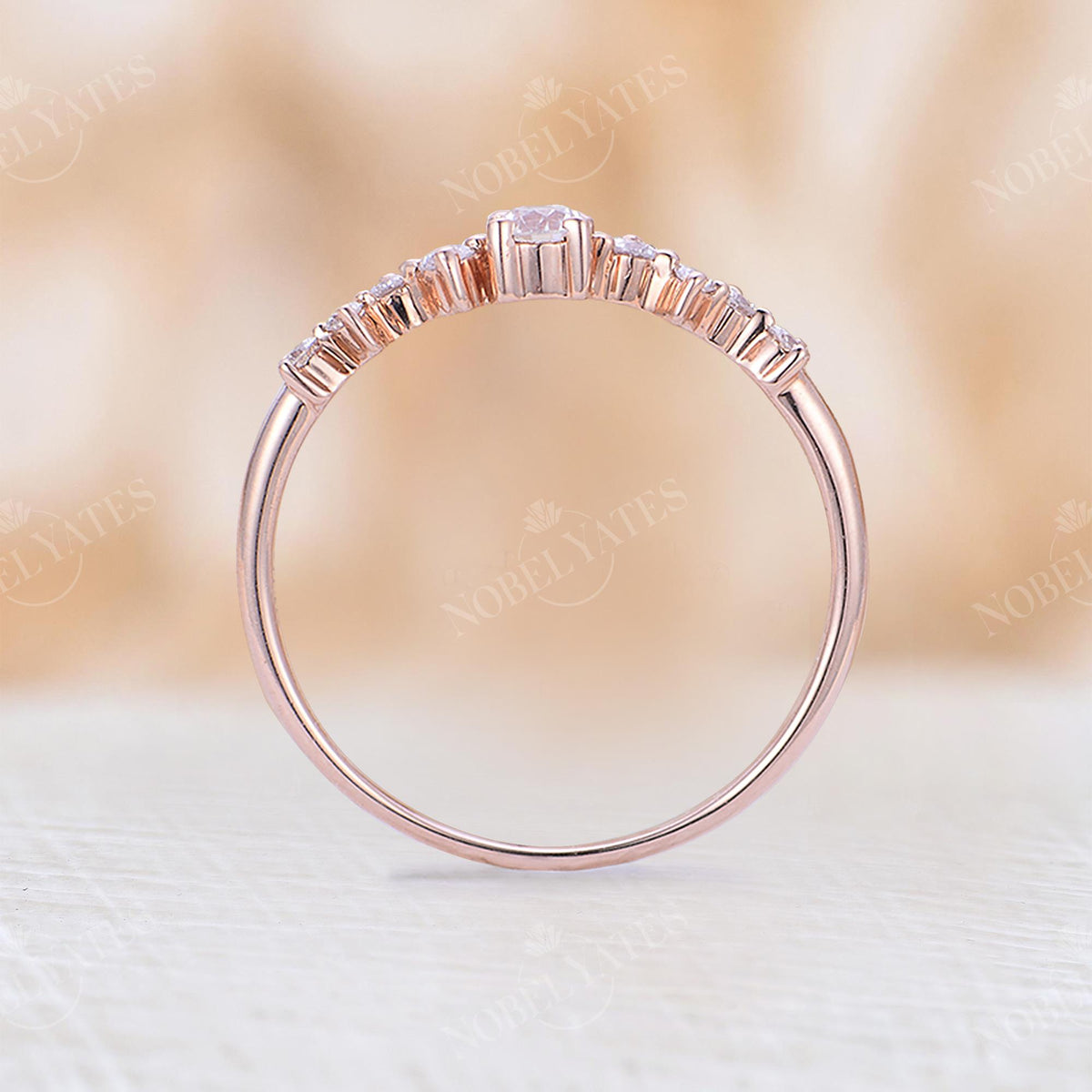 Vintage Round Diamond & Moissanite Rose Gold Wedding Band