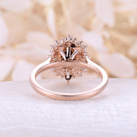 Oval Shape Black Onyx Rose Gold Halo Engagement Ring Art Deco