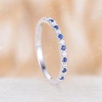 Blue Sapphire & Diamond Pave Wedding Band White Gold