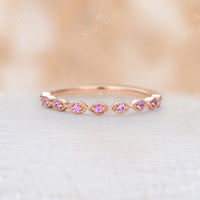 Pink Sapphire Milgrain Wedding Band Rose Gold