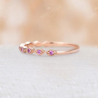 Pink Sapphire Milgrain Wedding Band Rose Gold