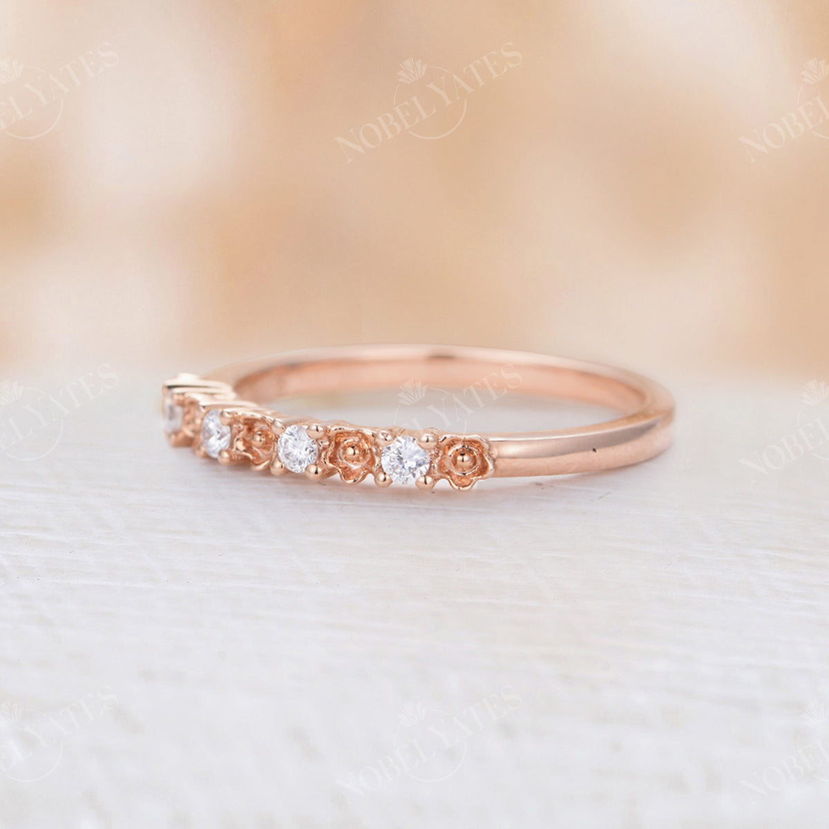 Natural Inspired Diamond Rose Gold Floral Wedding Band