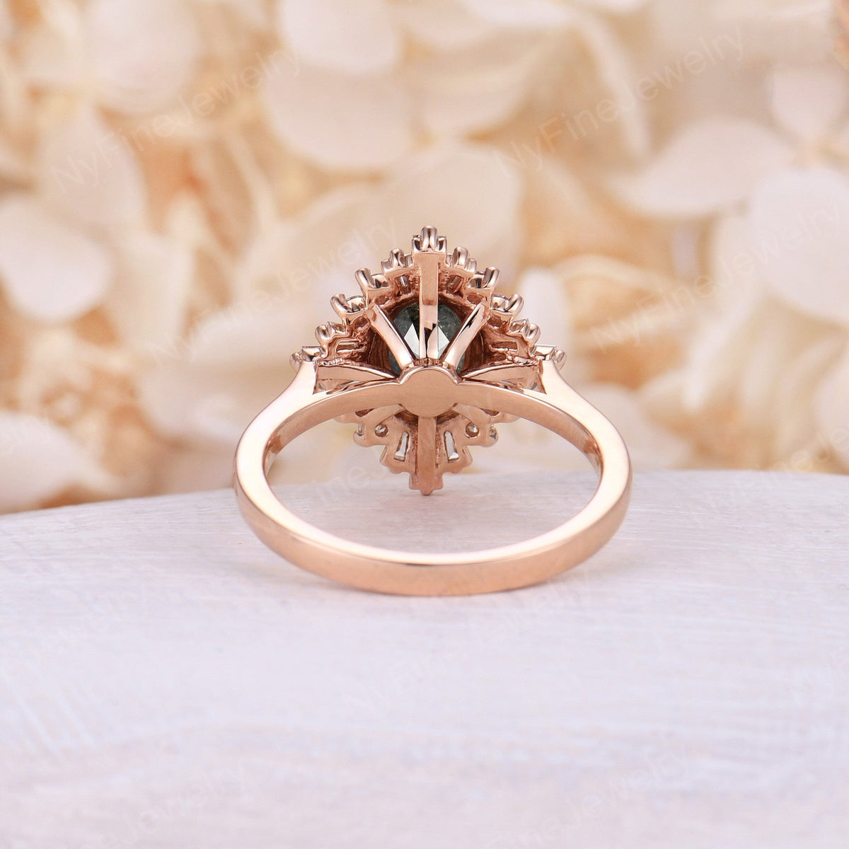 Art deco Oval Salt and Pepper Diamond Engagement Ring Rose Gold