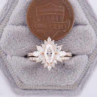 Marquise Cut Moissanite Halo Bridal Set Straight Matching Band