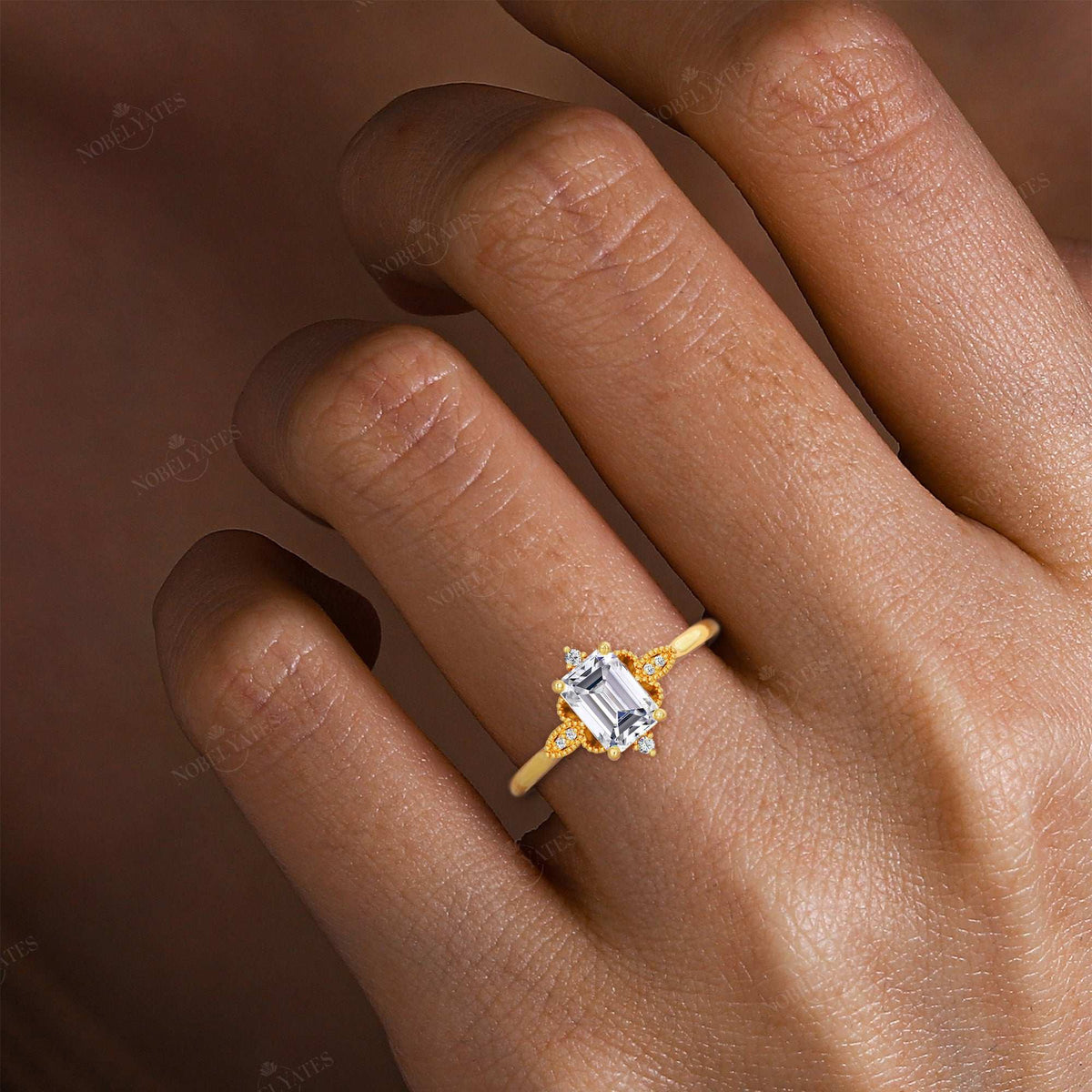 Emerald Cut Lab Diamond IGI Certified Art Deco Engagement Ring-Nobel Yates