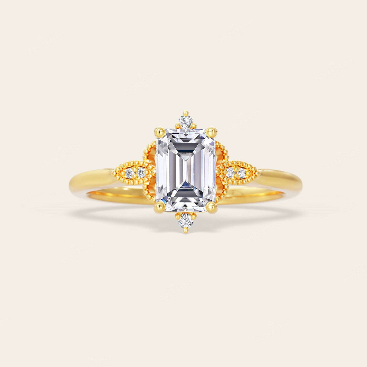 Emerald Cut Lab Diamond IGI Certified Art Deco Engagement Ring-Nobel Yates