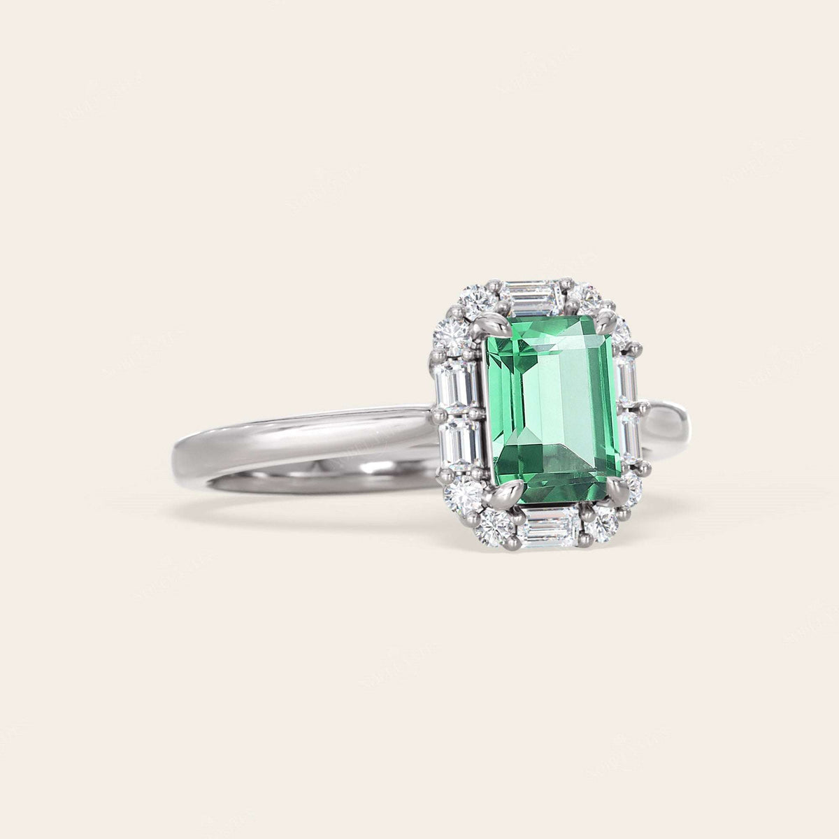 Emerald Cut Lab Green Sapphire Art Deco Engagement Ring-Nobel Yates