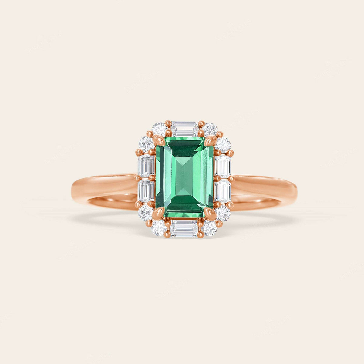 Emerald Cut Lab Green Sapphire Art Deco Engagement Ring-Nobel Yates