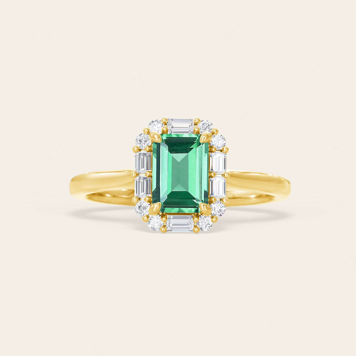 Emerald Cut Lab Green Sapphire Art Deco Engagement Ring-Nobel Yates