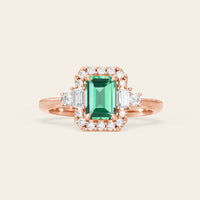 Emerald Cut Lab Green Sapphire & Lab Diamond Vintage Engagement Ring-Nobel Yates