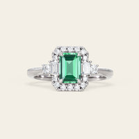 Emerald Cut Lab Green Sapphire & Lab Diamond Vintage Engagement Ring-Nobel Yates
