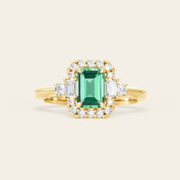 Emerald Cut Lab Green Sapphire & Lab Diamond Vintage Engagement Ring-Nobel Yates