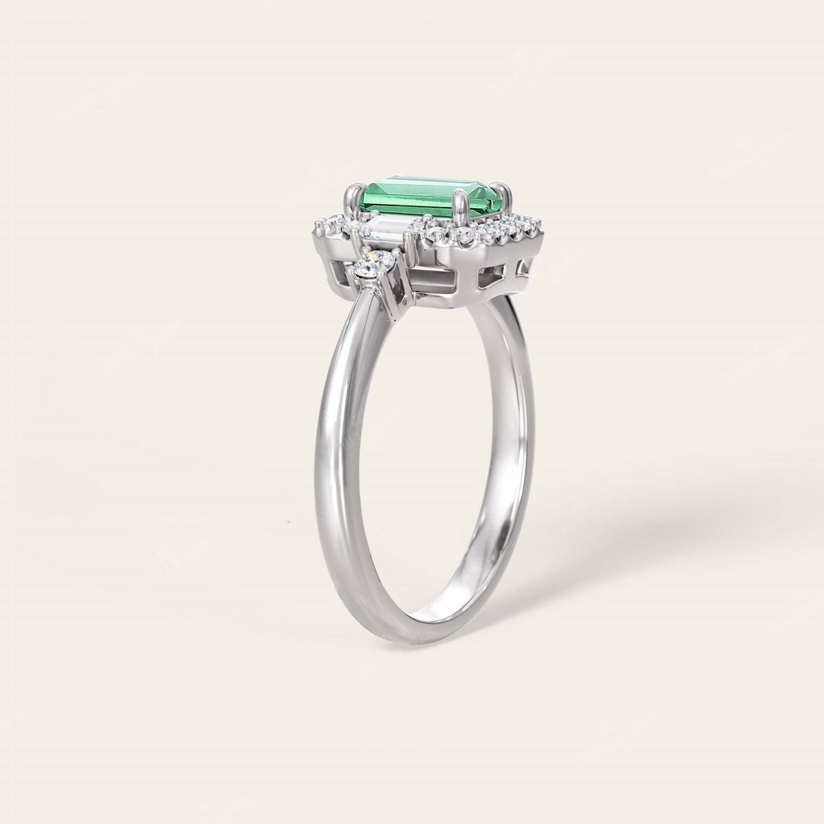 Emerald Cut Lab Green Sapphire & Lab Diamond Vintage Engagement Ring-Nobel Yates