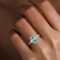 Emerald Cut Lab Green Sapphire & Lab Diamond Vintage Engagement Ring-Nobel Yates