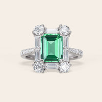 Emerald Green Lab Sapphire & Round Lab Diamond Art Deco Engagement Ring-Nobel Yates