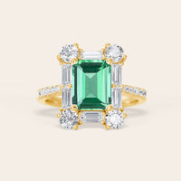 Emerald Green Lab Sapphire & Round Lab Diamond Art Deco Engagement Ring-Nobel Yates