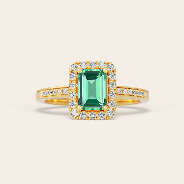 Emerald Lab Green Sapphire & Diamond Halo Art Deco Engagement Ring-Nobel Yates