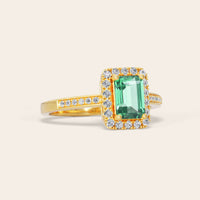 Emerald Lab Green Sapphire & Diamond Halo Art Deco Engagement Ring-Nobel Yates