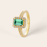 Emerald Lab Green Sapphire & Diamond Halo Art Deco Engagement Ring-Nobel Yates