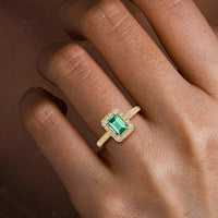 Emerald Lab Green Sapphire & Diamond Halo Art Deco Engagement Ring-Nobel Yates