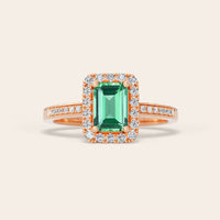 Emerald Lab Green Sapphire & Diamond Halo Art Deco Engagement Ring-Nobel Yates