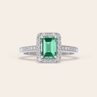 Emerald Lab Green Sapphire & Diamond Halo Art Deco Engagement Ring-Nobel Yates