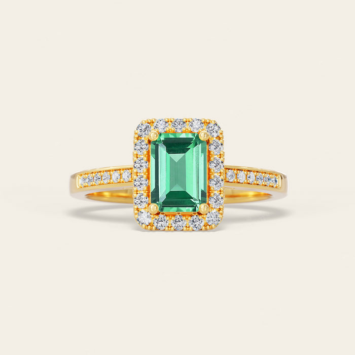 Emerald Lab Green Sapphire & Diamond Halo Art Deco Engagement Ring-Nobel Yates