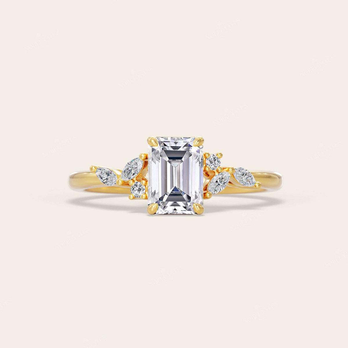 Emerald & Marquise Cut Lab Grown Diamond Art Deco Engagement Ring-Nobel Yates