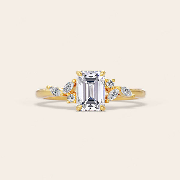 Emerald & Marquise Cut Lab Grown Diamond Art Deco Engagement Ring-Nobel Yates