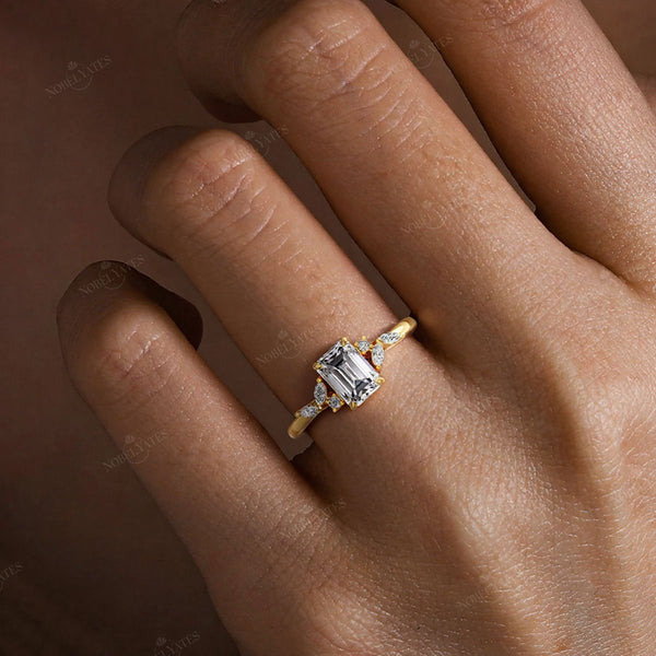 Emerald & Marquise Cut Lab Grown Diamond Art Deco Engagement Ring