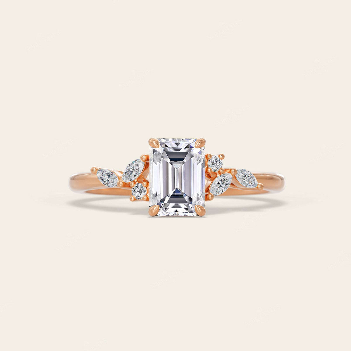 Emerald & Marquise Cut Lab Grown Diamond Art Deco Engagement Ring-Nobel Yates