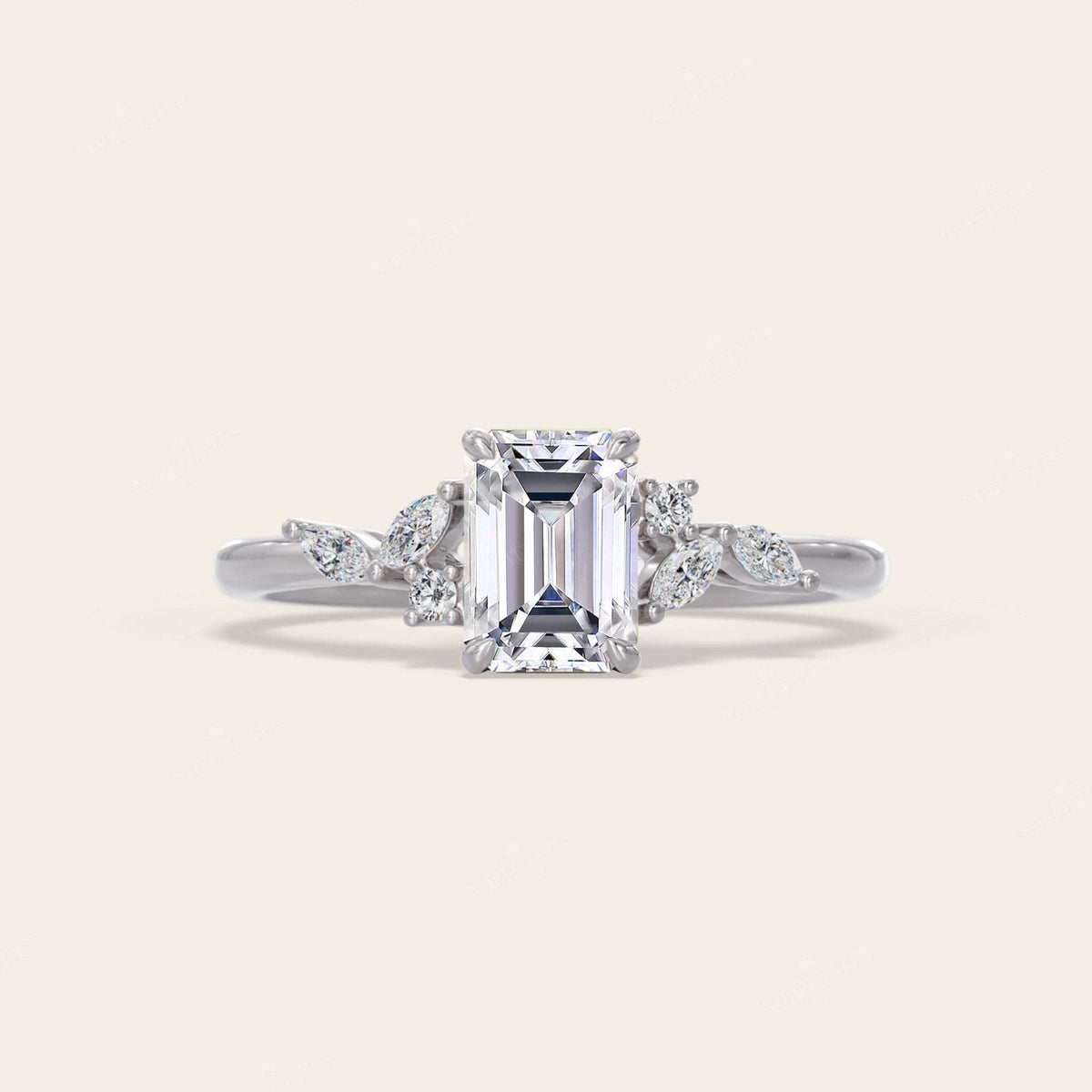 Emerald & Marquise Cut Lab Grown Diamond Art Deco Engagement Ring-Nobel Yates